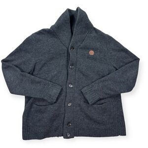 Fred Perry Sweater Men's XL Gray Cardigan Lambswool Shawl Collar Knitted Classic